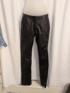 VTG Y2K Nicole Miller 100% Black Leather Pants Straight Leg Sz 4